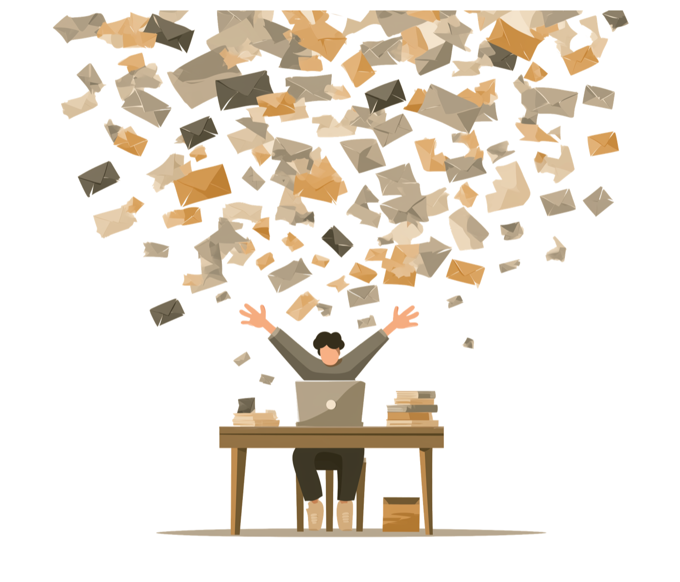 Illustration of a person buried by spam emails