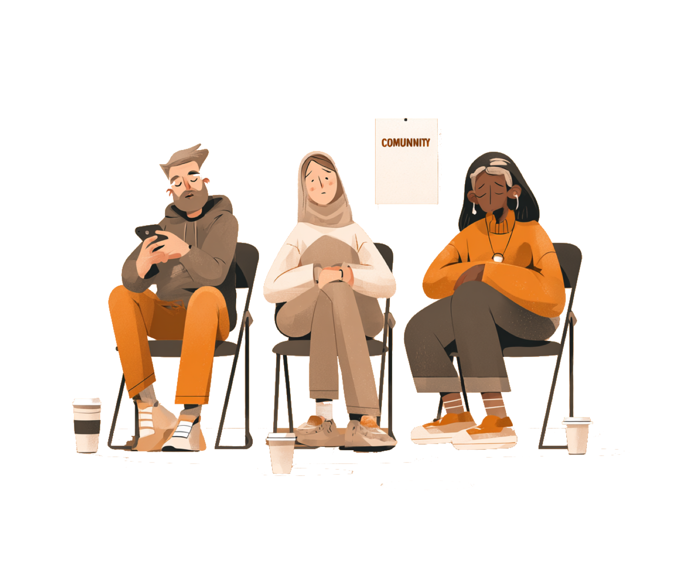 Illustration of a boring meetup with disengaged people